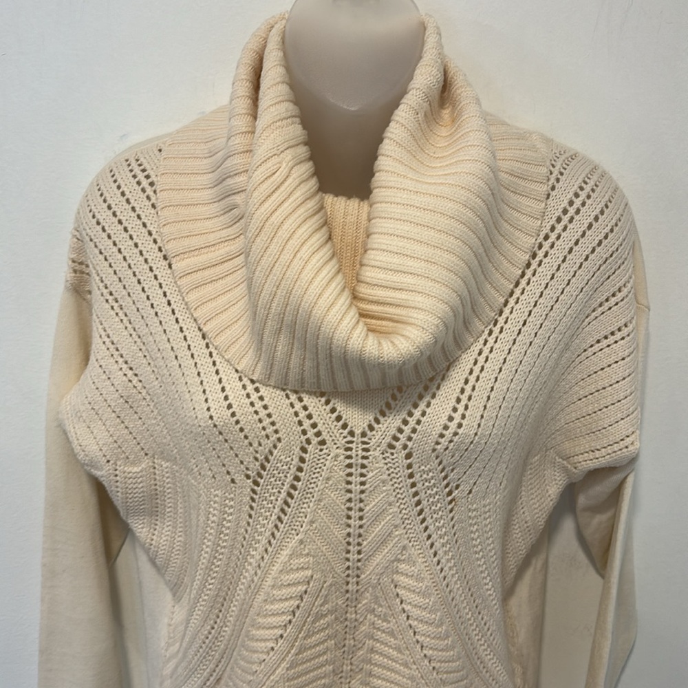 KAREN MILLEN Cream Color Wool Blend Cowl Neck Sweater Size 3 - Picture 2 of 7